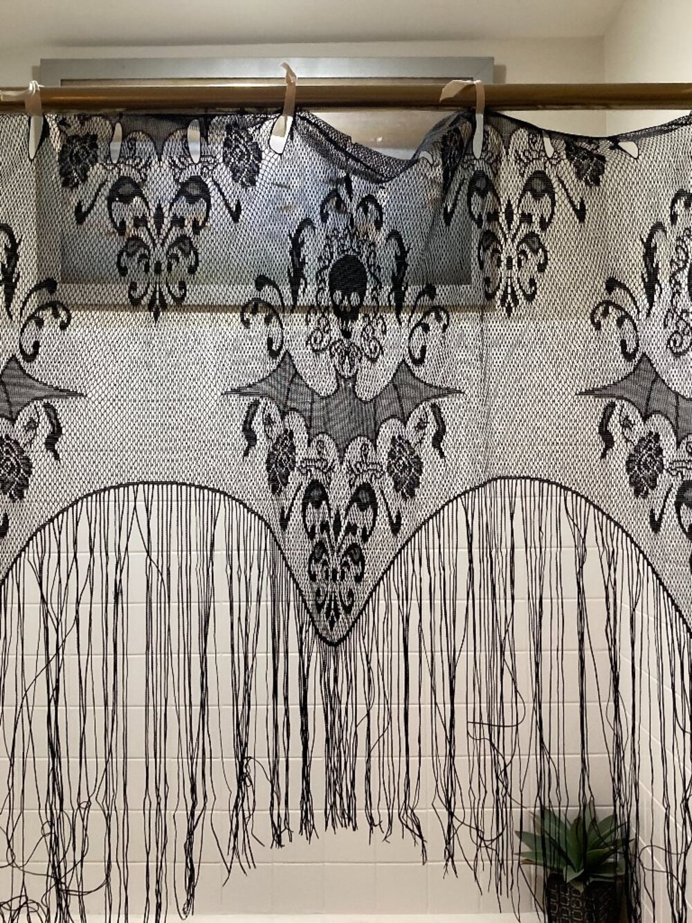 3 halloween black woven lace like  curtains